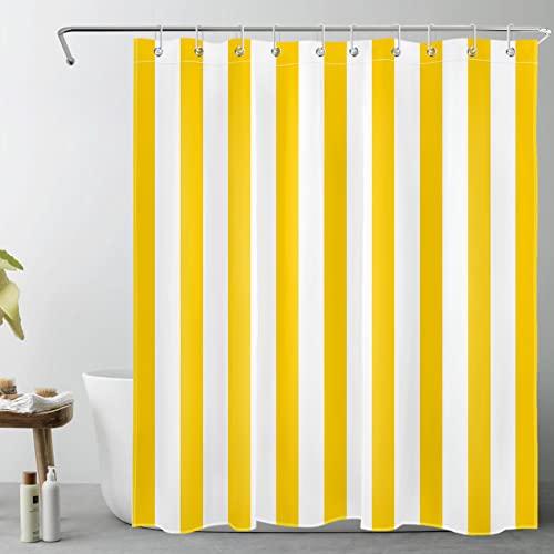 LB Yellow and White Shower Curtain for Bathroom, Modern Striped Bathroom Curtains Geometric Patterns Vertical Stripe Washable Polyester Fabric Bathroom Shower Curtains with Hooks, 60x72 Inch - color: Yellow, size: 60"W x 72"L (Pack of 1)