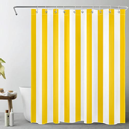 LB Yellow and White Shower Curtain for Bathroom, Modern Striped Bathroom Curtains Geometric Patterns Vertical Stripe Washable Polyester Fabric Bathroom Shower Curtains with Hooks, 60x72 Inch - color: Yellow, size: 60"W x 72"L (Pack of 1)