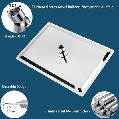 Extra Large Rain Shower Head, High Flow Stainless Steel 12 * 8 Inch Rectangle Rainfall Shower, Waterfall Bath Shower Body Covering, Ceiling or Wall Mount (Chrome) - size: 12 x 8 Inch Rectangle
