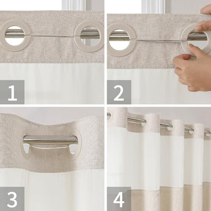 eachope Stall No Hooks Needed Linen Textured Shower Curtain with Snap-in Fabric Liner Set,Hotel Luxury Decor Shower Curtains for Bathroom,Waterproof & Washable,54Wx80H,Cream | 230GSM Thick Fabric,Hotel Luxury Decor,Mesh Top Window,Waterproof & Machine Was