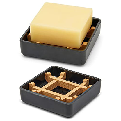 Bamboo Soap Dishes for Bar Soap Holders for Shower with Drainage for Bathroom Sink Bulk Small Wooden Soap Tray (Single Right Angle Black) - color: Single Right Angle Black