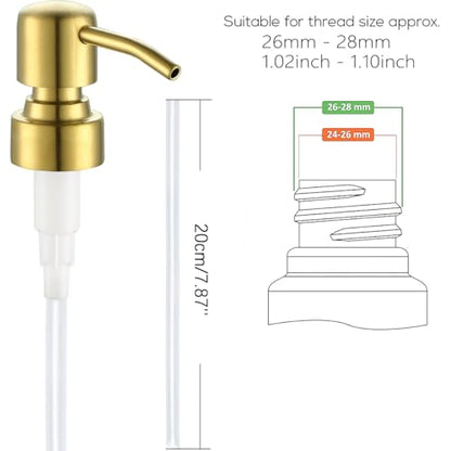 Gold Soap Dispenser Pump Replacement - Brushed Finish 304 Stainless Steel Hand Lotion Soap and Liquid Dispenser Pumps Replacement for Regular Mouth Bottles, Standard 28/400 Neck Size,2 Pack - color: Brushed Finish-gold, size: 2pcs