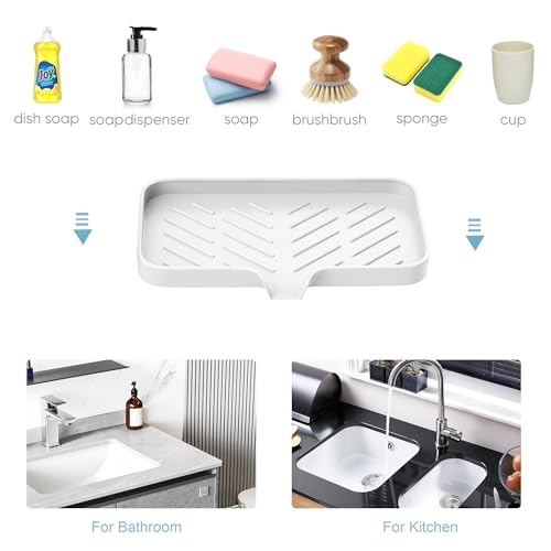 Kitchen Sink Tray,3 Pcs Silicone Sponge Holder for Kitchen Sink Organizer, Kitchen Soap Tray Self Draining Soap Dish for Bathroom - color: White-3 Pcs