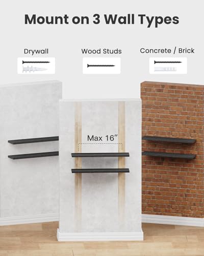 AMADA HOMEFURNISHING Floating Shelves Wall Mounted, 32 x 7 Inch Wall Shelves for Bathroom, Bedroom, Living Room, Black Shelves Set of 2 - color: Black, size: 32 inches