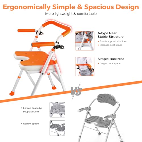 Foldable Shower Chair, Folding Bath Shower Seat for Inside Shower | Minimalist Shower Chair with Arms and Back, Height Adjustable, Portable Safety Bath Chairs for Elderly, Seniors, Disabled