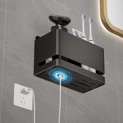 Electric Toothbrush Holder, Wall Toothbrush Holder Bathroom，2 Slot | Made of aluminum; no drilling ; suitable for use in bathrooms, kitchens, and studies. - size: Double slot