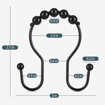 Shower Curtain Hooks, OEH Shower Curtain Rings, Black Shower Curtain Hooks Rust Proof, Smooth Gliding Metal Shower Curtain Rings Rust Proof, Double Shower Rings for Curtain, 12 Pcs, Black - color: Black, size: Classic Double Hooks