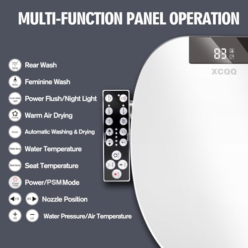 Electric Heated Bidet Toilet Seat, Elongated, S9BL | Fixed Panel Control, Instant Warm Water, Heated Seat, Warm Air Drying, Slow Close Lid, LED Display, Nightlight