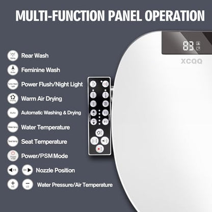 Electric Heated Bidet Toilet Seat, Elongated, S9BL | Fixed Panel Control, Instant Warm Water, Heated Seat, Warm Air Drying, Slow Close Lid, LED Display, Nightlight