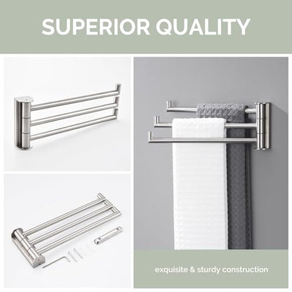 Angle Simple Swivel Hand Towel Holder 3 Bars, Brushed Nickel, 9.84" | SUS304 Stainless Steel Bathroom Kitchen Towel Rack Hanger, Fold Flat to the Wall, Screws Mount - color: Brushed Nickel