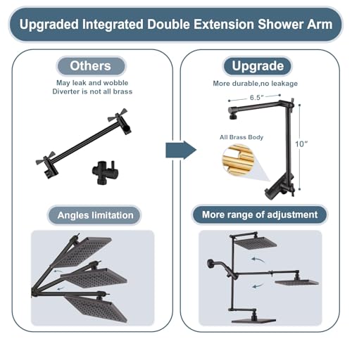 BRIGHT SHOWERS High Pressure Rain Shower Head Combo with Double Extension Arm, 8 Inch Rainfall Shower Head with Handheld Spray, Height Adjustable Dual Square Showerhead Set, Oil-Rubbed Bronze - color: Oil Rubbed Bronze, style: Dual Shower Head with Extens