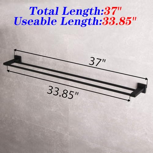GERZWY Bathroom Double Towel Bar Matte Black Stainless Steel 36-Inch Bath Towel Rack Contemporary Style Wall Mount JG1902C92-BK