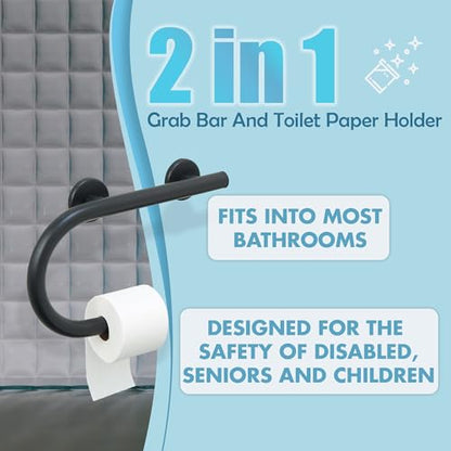 Grab Bar Toilet Paper Holder - Bathroom Safety Aid/304 Stainless Steel/Left/Matte Black/ 16.5"x 10" - color: Matte Black, Left Hand