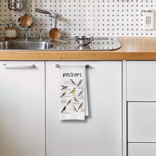 Bird Gifts Kitchen Towels - Peckers Decorative Waffle Dish Towels, Birding Gifts Hand Towel, Birding Tea Towel, 16x24 Inch - color: Birdwatching-02