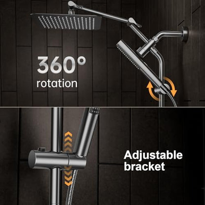 Veken All Metal 10" Luxurious Gray Rain Shower Heads with Handheld Spray | Dual High Pressure Shower Head,Square Detachable Rainfall Showerhead with Extension Arm,Regaderas Para Shower,Ducha Para Baño - color: Premium Grey, size: 10 Inch