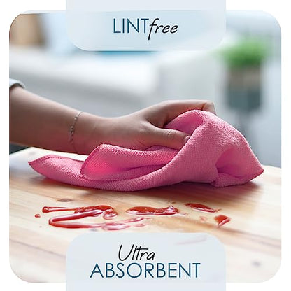 Hearth & Harbor Microfiber Cleaning Cloths, 12 Pack Pink Reusable Towels, Lint Free - color: Pink, size: 12"x12", style: 12 Pack