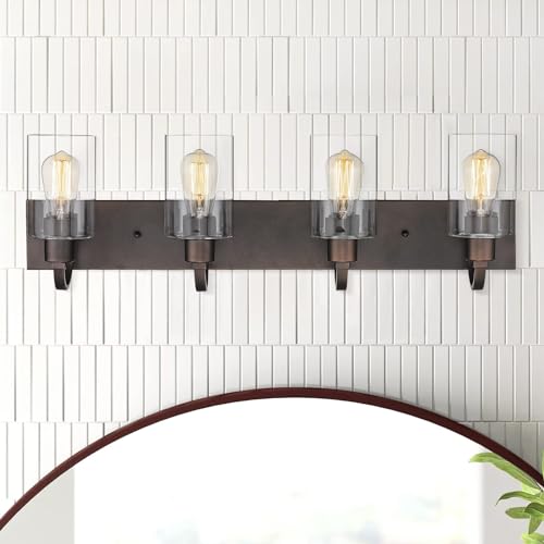 Emliviar 4-Light Bathroom Vanity Light - Farmhouse Bathroom Wall Lighting, Oil Rubbed Bronze Finish with Clear Glass, YCE237B-4W ORB - color: Oil Rubbed Bronze - Clear Glass, size: 4-Light