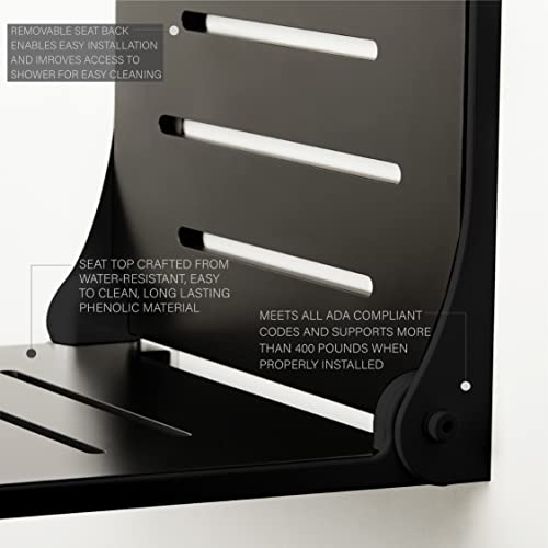 Seachrome SHAF-185155-PBS-S-MB High Back Silhouette Folding Wall Mount Shower Bench Seat with Matte Black Frame - color: Matte Black Seat With Matte Black Frame