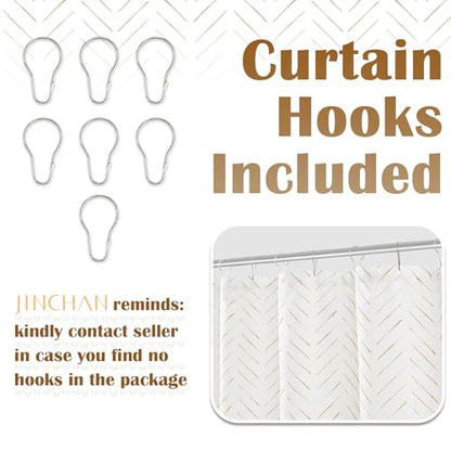 jinchan Small Stall Taupe and White Shower Curtain 36x72 Inches Inky Herringbone Chevron Zig Zag Waterproof Fabric Modern Farmhouse Shower Curtains for Bathroom with 7 Hooks - color: Inky Taupe, size: 36"W x 72"L (Pack of 1)
