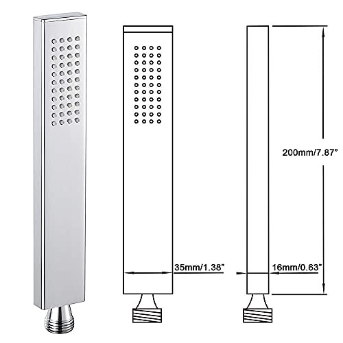 Brass Chrome Hand Held Shower Head With Wall Connector and Hose Set | Modern Square Single Function Handheld Shower Sprayer Wand And Fixed Solid Metal Holder 1.5 Meter Length Shower Hose - color: Chrome handheld set