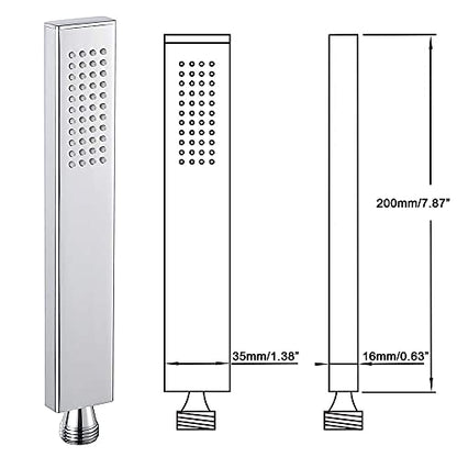 Brass Chrome Hand Held Shower Head With Wall Connector and Hose Set | Modern Square Single Function Handheld Shower Sprayer Wand And Fixed Solid Metal Holder 1.5 Meter Length Shower Hose - color: Chrome handheld set