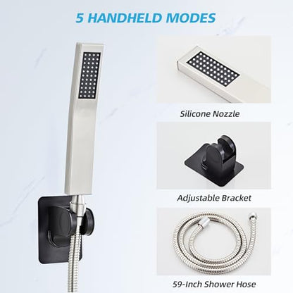 Shower Head Combo, 8 Inch Rain Shower Head with Handheld High Pressure Rainfall Shower Heads System, 15 Inch Shower Adjustable Extension Arm, Brushed Nickel - color: Brushed Nickel, style: 8 Inch with Handheld Sprayer
