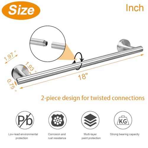 TocTen Bath Towel Bar - Thicken SUS304 Stainless Steel Bathroom Towel Holder, Towel Rod for Bathroom Heavy Duty Wall Mounted Towel Rack Hanger (18IN, Brushed Nickel) - color: Brushed Nickel, size: 18IN