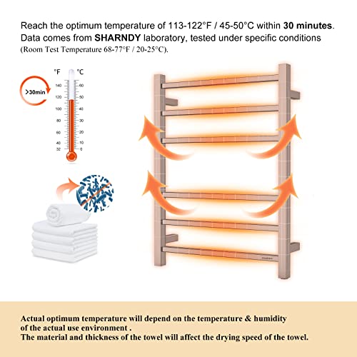 Towel Warmer Polished Chrome for Bathroom Wall Mounted Bath Towel Heater Plug-in Electric Heated Towel Rack Stainless Steel Square 6 Bars Drying Rack ETW13C 68W 26.77x20.47x4.13 inches