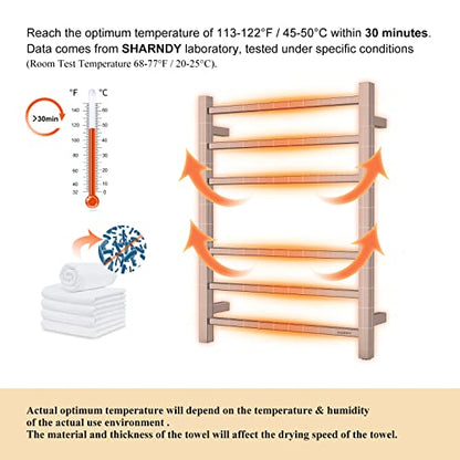 Towel Warmer Polished Chrome for Bathroom Wall Mounted Bath Towel Heater Plug-in Electric Heated Towel Rack Stainless Steel Square 6 Bars Drying Rack ETW13C 68W 26.77x20.47x4.13 inches