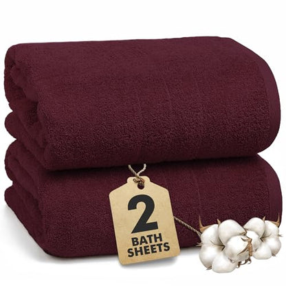 Bath Sheets – 550 GSM Extra Large Bathroom Sheet Set – Pack of 2 Jumbo Towels Burgundy (71x35in) – 100% Ring Spun Cotton Soft Quick Dry Large Bath Towels for Adults Hotel Spa Bathroom Use - color: Burgundy, size: Bath Sheets