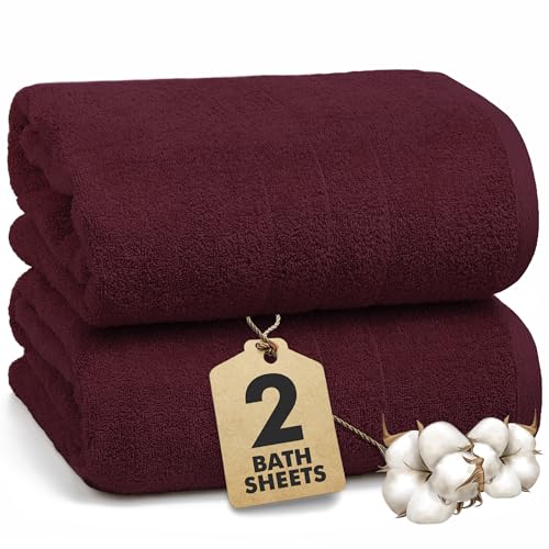 Bath Sheets – 550 GSM Extra Large Bathroom Sheet Set – Pack of 2 Jumbo Towels Burgundy (71x35in) – 100% Ring Spun Cotton Soft Quick Dry Large Bath Towels for Adults Hotel Spa Bathroom Use - color: Burgundy, size: Bath Sheets