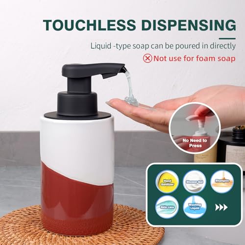 BosilunLife Automatic Soap Dispenser Ceramic Hand Free Soap Dispenser with Waterproof Pump Rechargeable Smart Electric Soap Lotion Dispenser Touchless for Kitchen Bathroom (White-Red, Liquid Pump) - color: White-red(liquid)