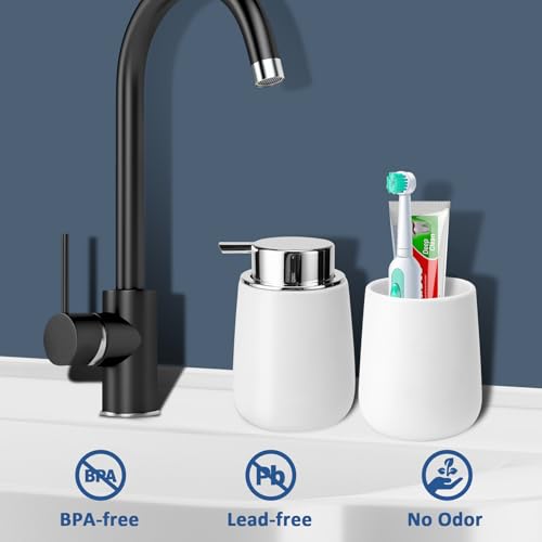 Soap Dispenser Ceramic with Easy-to-Press Pump Hand Lotion Liquid Dispenser for Shampoo Bathroom Kitchen 12 oz - color: Silverwhite