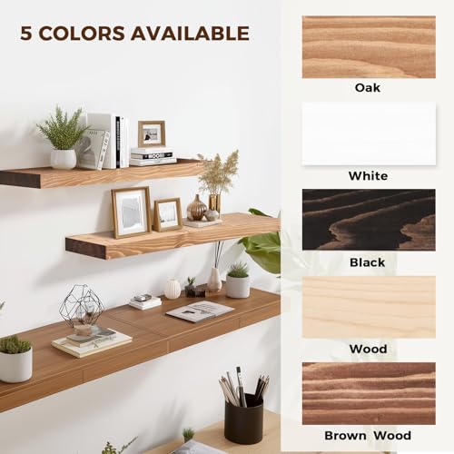 Solid Wood Floating Shelves, 36 Inch Wall Shelves, Set of 2, Oak | 8 Inch Deep, 1.6 Inch Thick, Extra-Wide Display Space, Mounting Hardware Included, For Kitchen, Bathroom and Living Room - color: Oak, size: 36x8x1.6