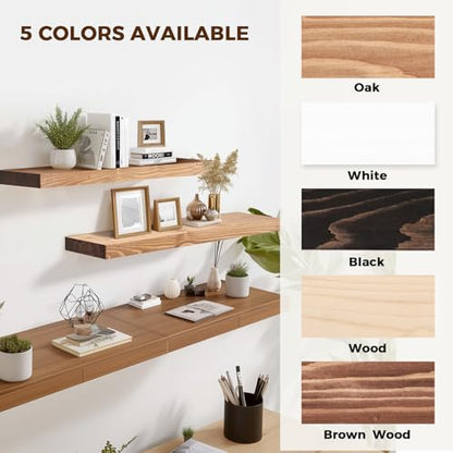 Solid Wood Floating Shelves, 36 Inch Wall Shelves, Set of 2, Oak | 8 Inch Deep, 1.6 Inch Thick, Extra-Wide Display Space, Mounting Hardware Included, For Kitchen, Bathroom and Living Room - color: Oak, size: 36x8x1.6
