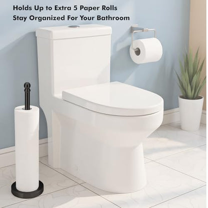 Toilet Paper Holder Stand Holding Up to 5 Paper Rolls, Free-Standing Spare Rolls Storage Holder, Stainless Steel (Black) - color: Black