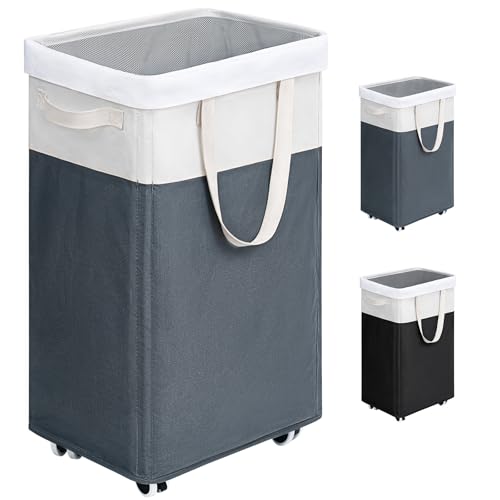 Goodpick 75L Rolling Laundry Basket with Wash Bag, Laundry Hamper for Dorm | Clothes Hamper with Removable Wash Bag for Laundry Room, Large Rolling Laundry Basket with Handles, Grey & White - color: Grey & White