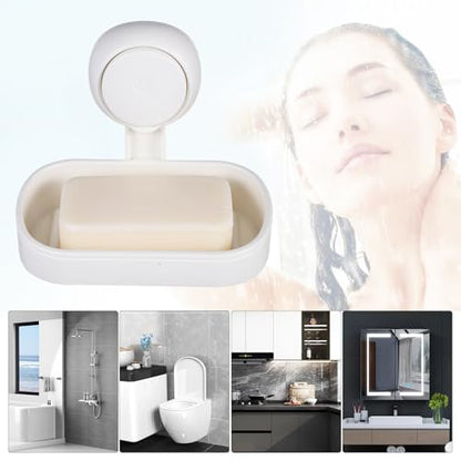 Suction Cup Soap Holder Double Layer Soap Dish Draining Tray White Vacuum Wall-Mount for Shower Bathroom