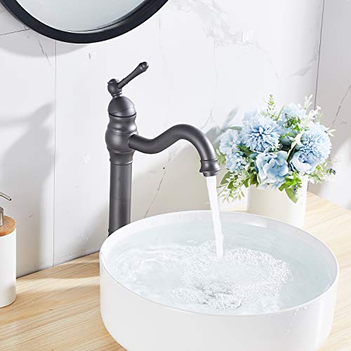 Bathroom Faucet 360° Swivel Single-Handle One Hole Bathroom Vessel Sink Faucet Matching Pop Up Drain Grey Farmhouse Bathroom Vanity Faucet - color: Gray, size: Vessel
