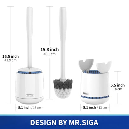 MR.SIGA Toilet Bowl Brush and Holder, Sturdy Long Handle, White, 1 Pack | Automatic lid design, upgraded ventilation, replaceable toilet brush head dries quickly - color: White, size: One Size