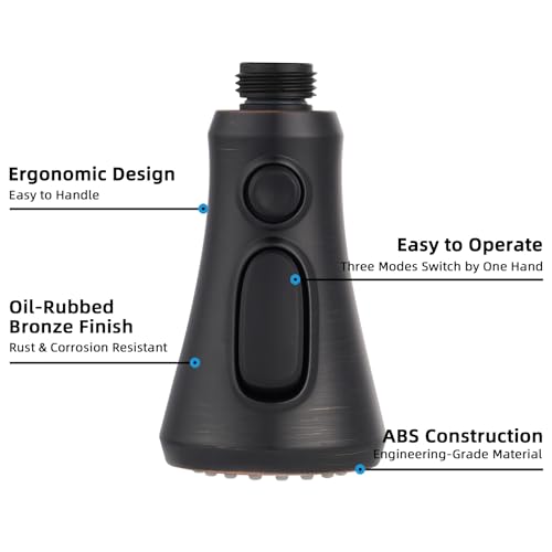 Hibbent Pull Down Kitchen Faucet Head Replacement, NSF/ANSI/CAN 61 & CUPC Certified 3-Function Sink Spray Nozzle with 15 Adapters Compatible with Moen, Delta, Kohler Faucets - Oil-Rubbed Bronze - color: Oil Rubbed Bronze, style: 1.8 Gallon Per Minute