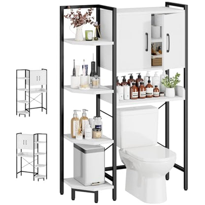 K2 Heavy Duty 7-Tier Over The Toilet Storage Cabinet（With Magnetic Doors & Adjustable Feet）Freestanding Above Toilet Shelf，Space Saver Bathroom Organizer 9.3"D x 31.5"W x 67.2"H，Beige White - color: White