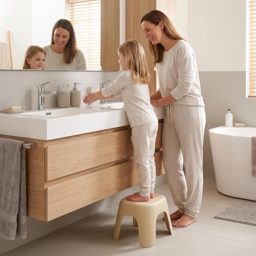Plastic Step Stool, Heavy-Duty ABS Shower Bath Stool Anti-Slip, Compact Size for Bathroom, Kitchen, Entryway Beige - color: Begie