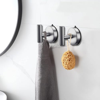 DGYB Large Suction Cup Hooks for Shower Set of 4 - Brushed Nickel Towel Hooks for Bathrooms - Stainless Steel Removable Wall Hooks - 15 Lb Heavy Duty Hanging - color: 4 Pack-Brushed Nickel