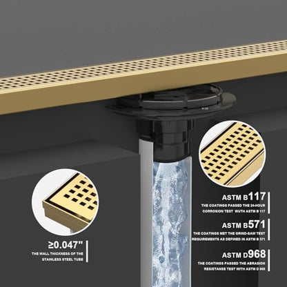 48 Inch Linear Shower Drain - Brushed Gold, with Removable Grate | AISI 304 Stainless Steel Shower Drain, Long Rectangle Shower Floor Drain with Adjustable Feet, Fits Bathroom & Balcony etc - color: Brushed Gold, size: 48 in