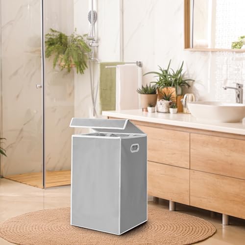 Simple Houseware Foldable Laundry Hamper Basket with Lid and Bag, Gray - color: Grey