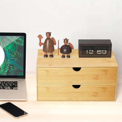 Neando Bamboo Desk Organizer with 2 Drawers, Wooden Countertop Drawers Organizer, Tabletop Storage Organization Box for Office & Home, No Assembly Needed - size: 2 Drawers