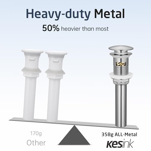 All Metal Pop Up Drain for Bathroom Sink, Bathroom Sink Drain Stopper with Basket, Vanity Sink Drain with Overflow Brushed Nickel Sink Stopper, 18/8 Stainlees & Brass, S20002A-BN - color: Brushed Nickel