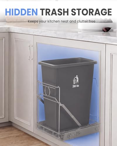Under Sink Trash Can Pull Out, Fits Most 7–11 Gallon Bins, Bin Not Included | Upgraded One-Piece Holder for Kitchen Cabinet, Requires 12.5"W x 17.3"D x 17.5"H Cabinet, Silver - color: Silver