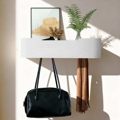 Coat Rack Wall Mount with Shelf Entryway Shelf Modern Key Holder Hanger Wall Shelves with Hidden Hooks for Hanging Towels Coats Hats Bags for Hallway Bathroom Bedroom (White, 4 Hooks) - color: White, size: 4 hooks